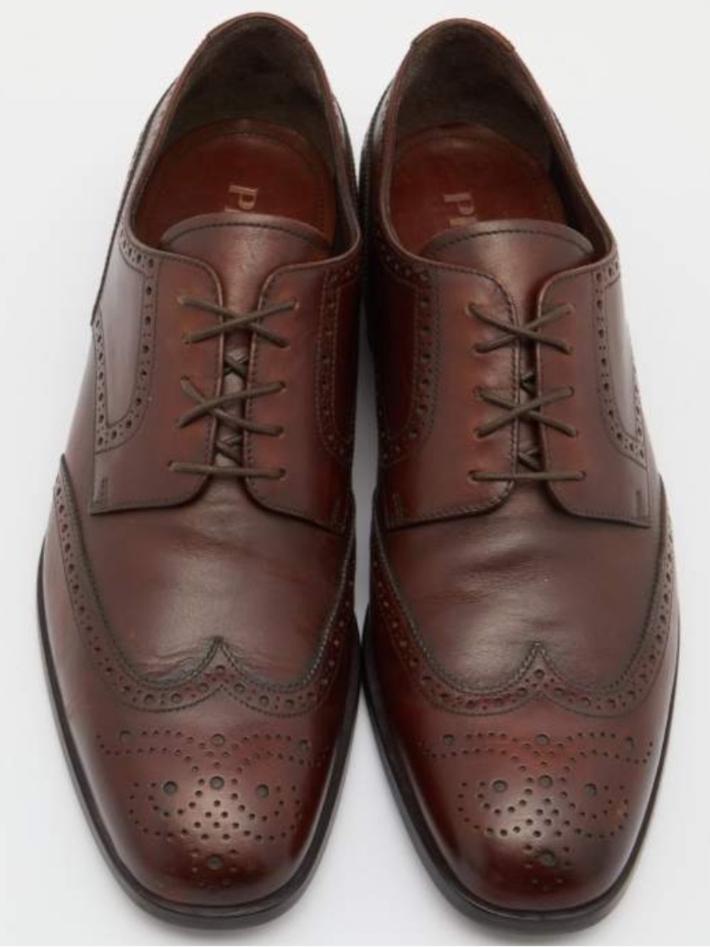 Prada Men's Brown Leather Brogue Derby Oxfords Size 8